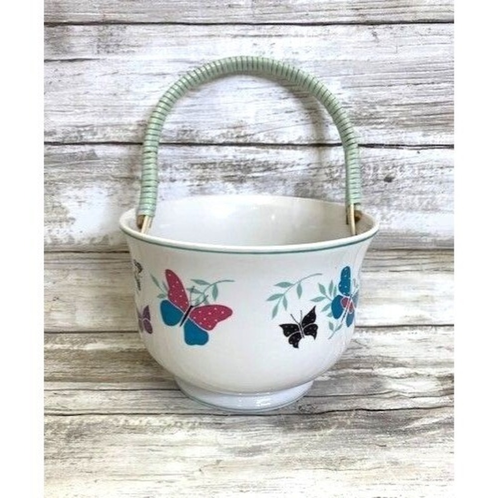 Teleflora Butterfly 5" Planter Diameter - White with Multicolor Design